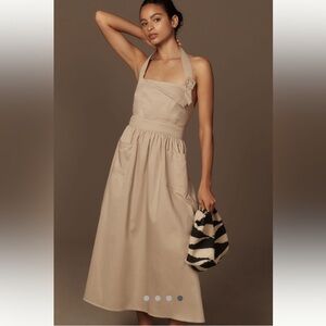 NWT Anthropologie x porridge Tan halter utility pinafore apron dress size medium